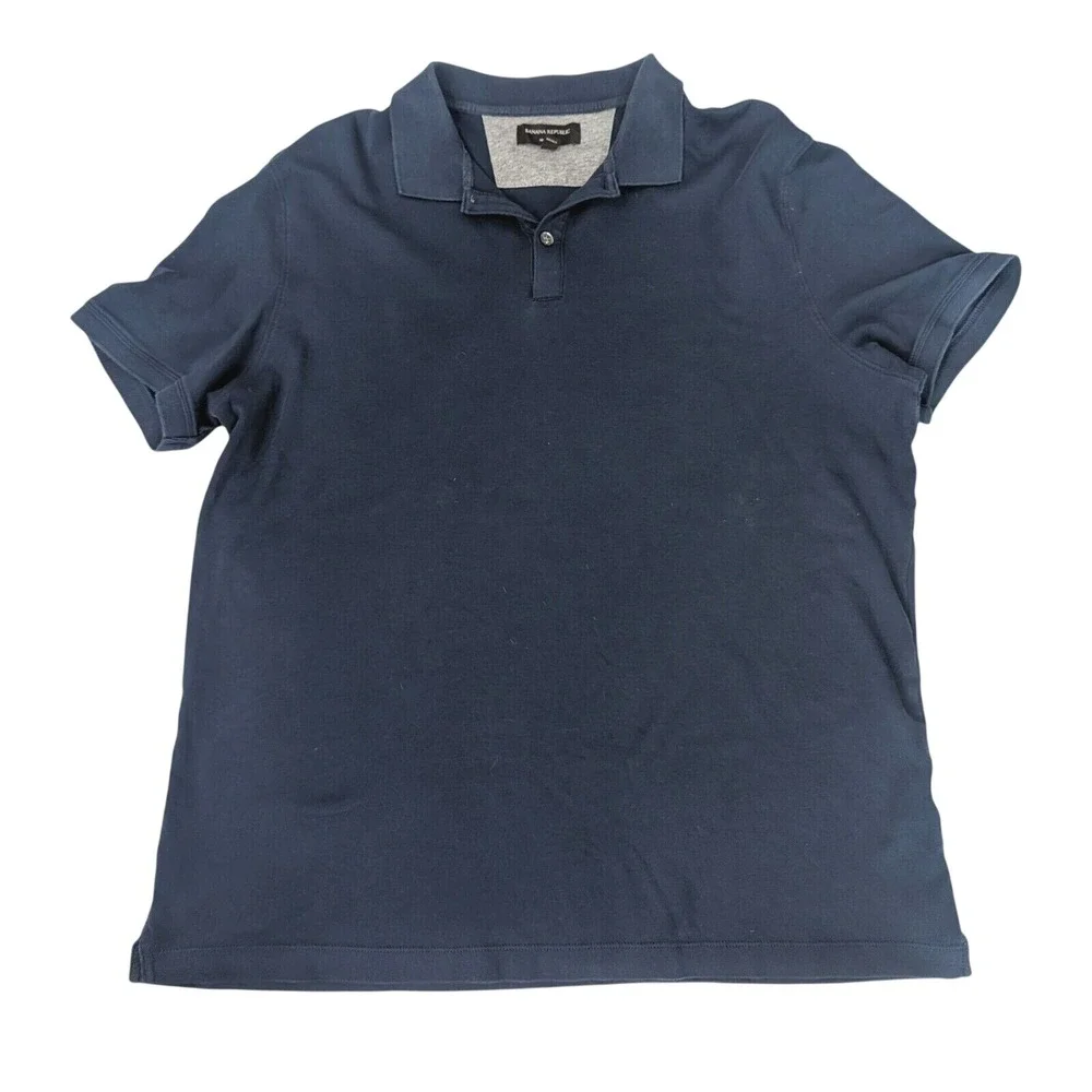 Banana Republic Navy Blue 1/4 Button Short Sleeve Dress Polo Mens XL